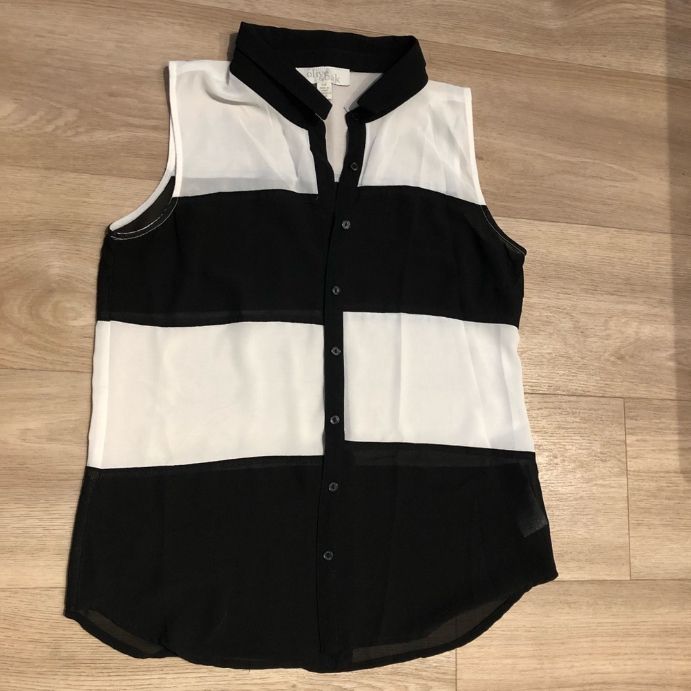 TOBI Black and White Stripe Sheer Top